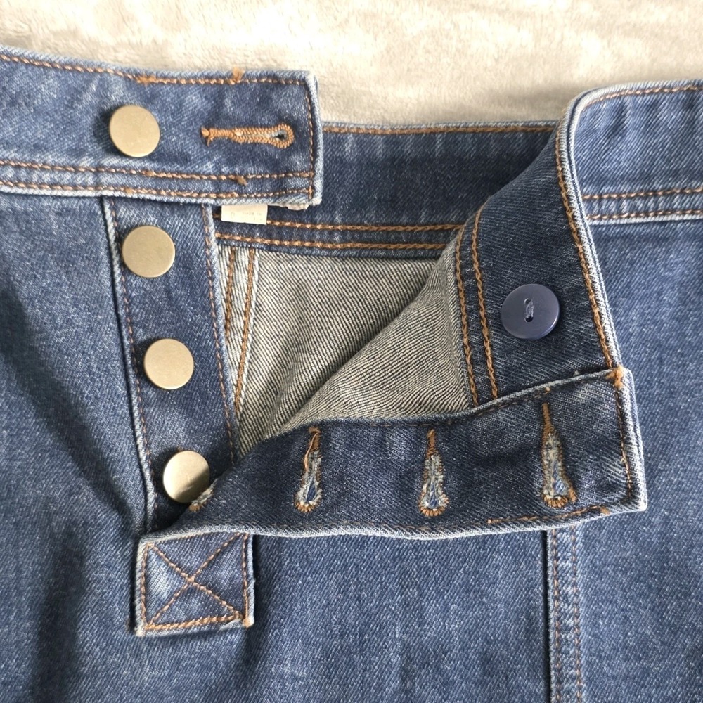 LOFT Skirt Size XS A-Line Mini Dark Wash Button Y2K Nautical Blue Denim - Picture 5 of 6